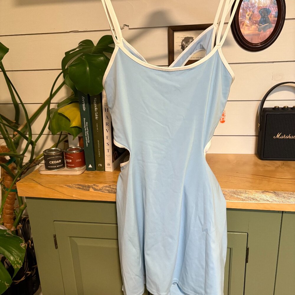 Free People Strappy Open-Back Dress – Size Large (Light Blue) | NWT